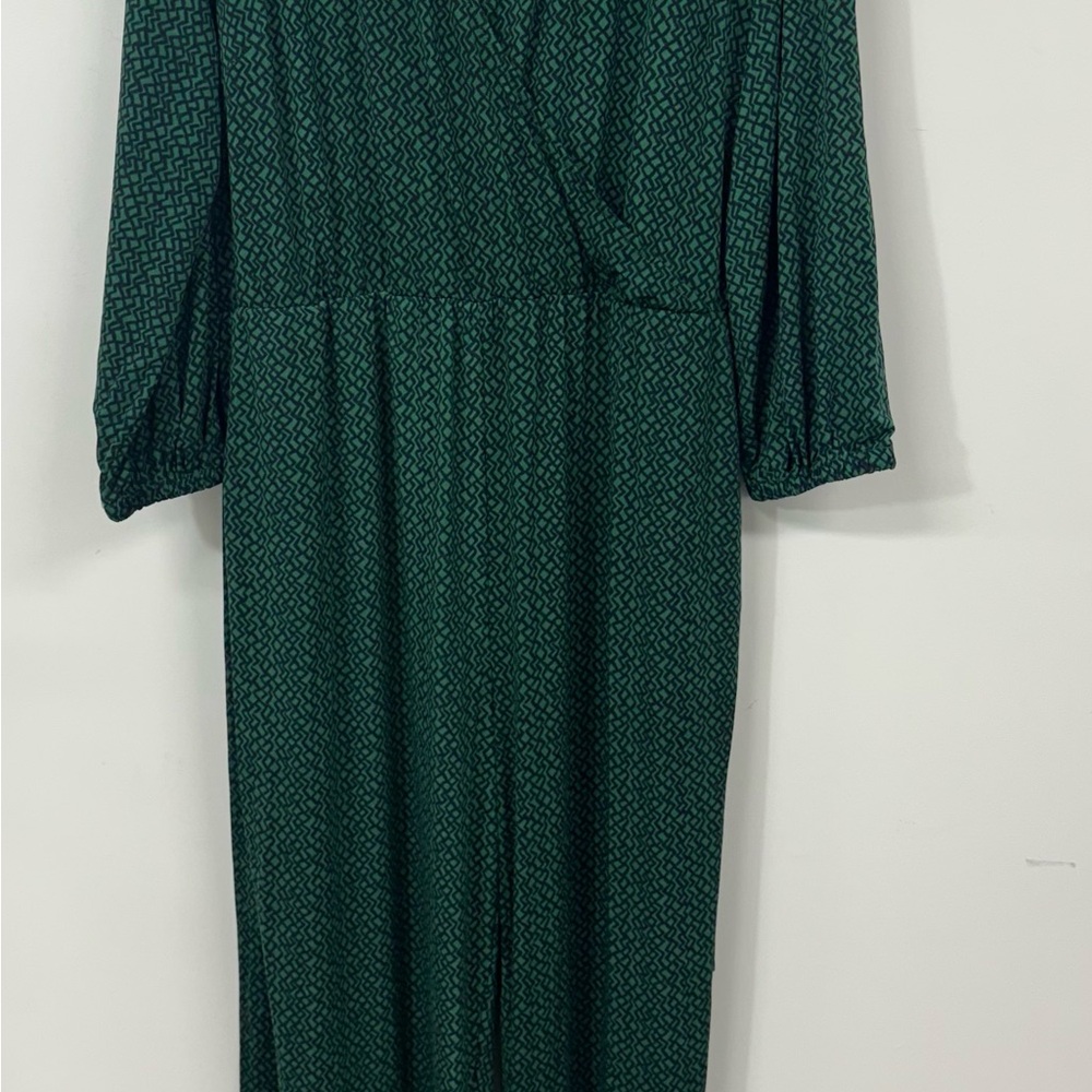 Leota Green V-Neck Jumpsuit with Bishop Sleeves